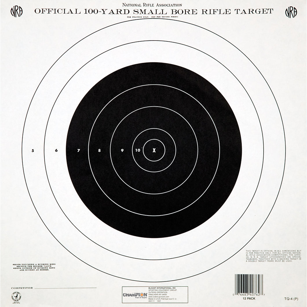 Champion NRA: 100yd Small Bore Rifle Targets - 12pk