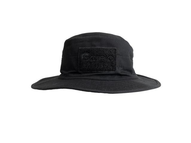 Scipio SCBUCKETBK Bucket Hat Adjustable Military-Style Boonie Hat - Ventilated Cooling Comfort Tactical Style Hat Black